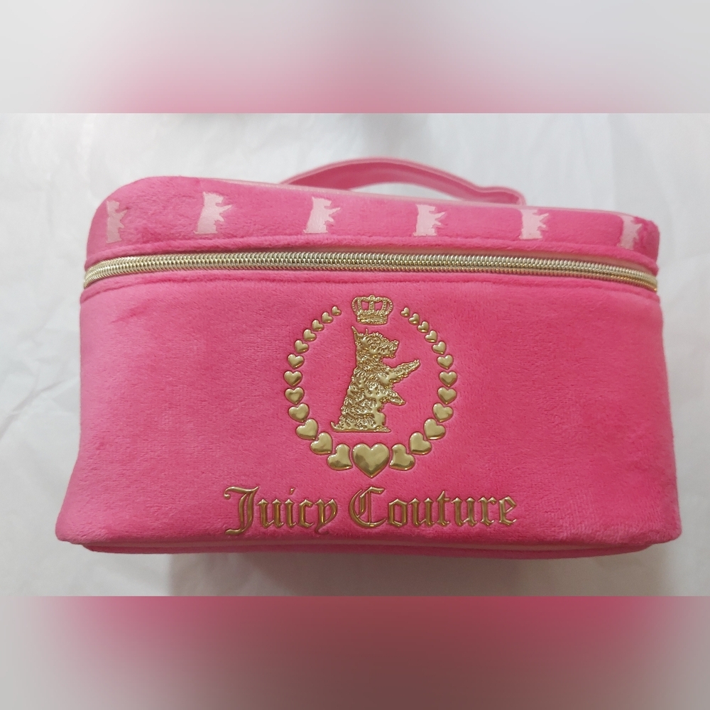 Juicy Couture Hot Pink Scottie Dogs Travel Cosmetic Bag 2 Piece NWT